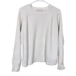Leallo Newburyport Waffle Knit Crewneck Sweatshirt Size M Bone Cozy Pullover VGC